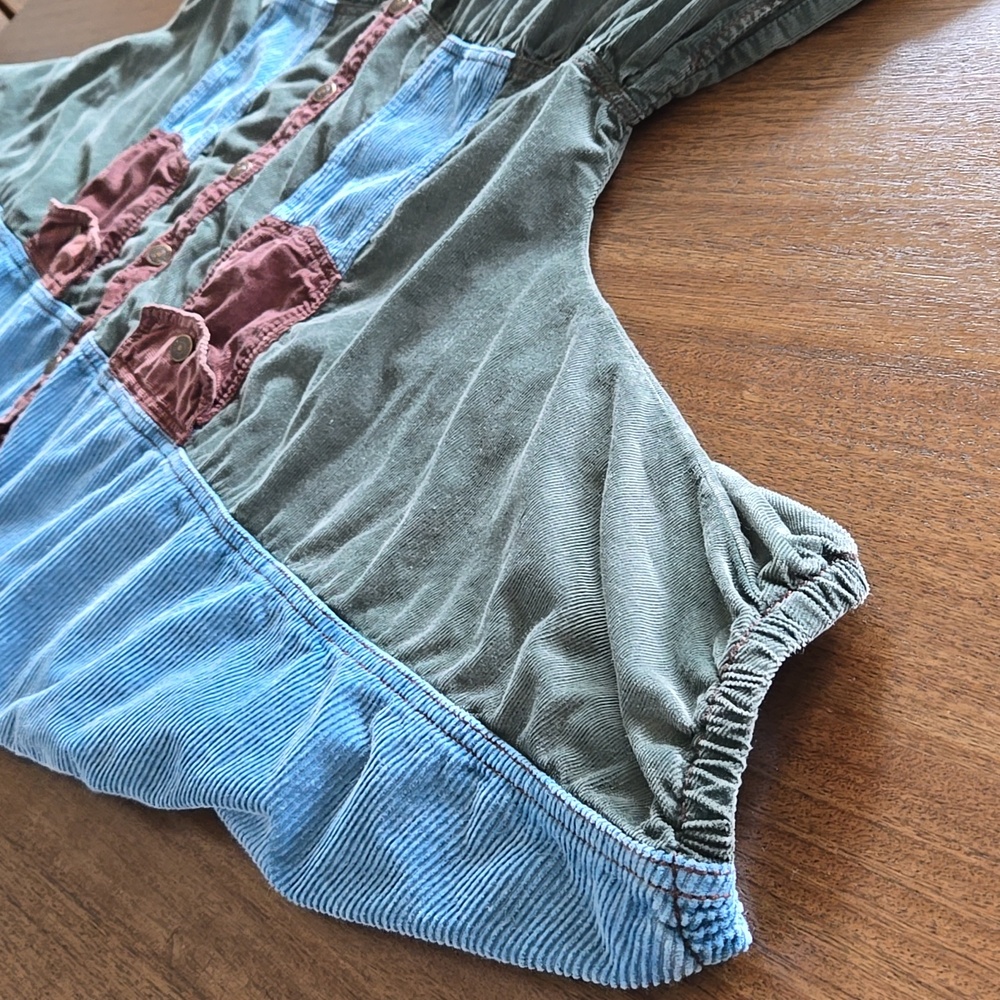 Free People Wild Roads Blue and Green Mini Cord Dress/Shacket - Size Small - Picture 15 of 16